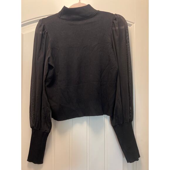 Crave Fame Women’s Mock Neck Ribbed Long Mesh Sleeves Sweater Top Size M Black‎ - Picture 2 of 3